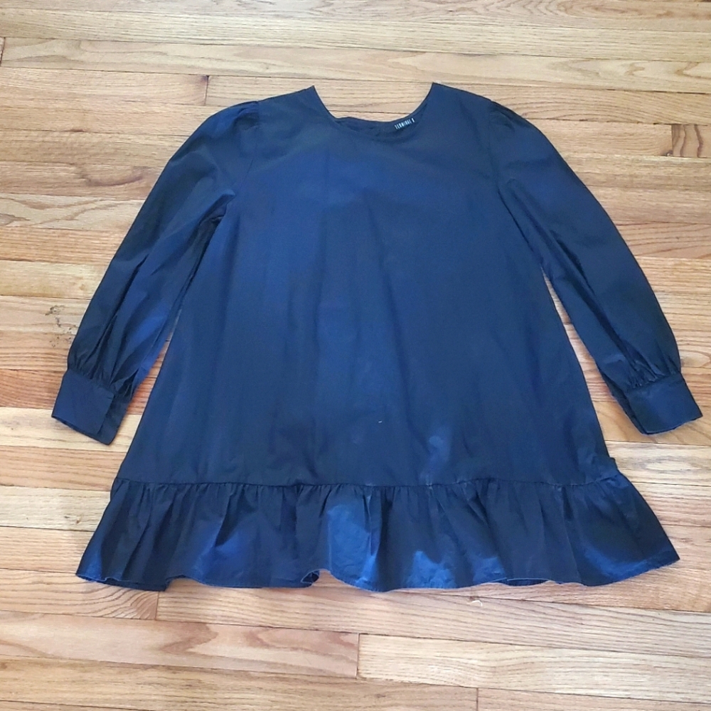 Terminal X Black Long Sleeve Ruffle Hem Babydoll Poplin Dress